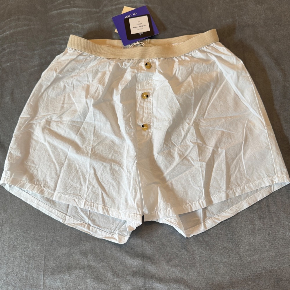 DONNI Women Pop Boxer Shorts XS White Cotton Elastic Waist Minimalist Coastal